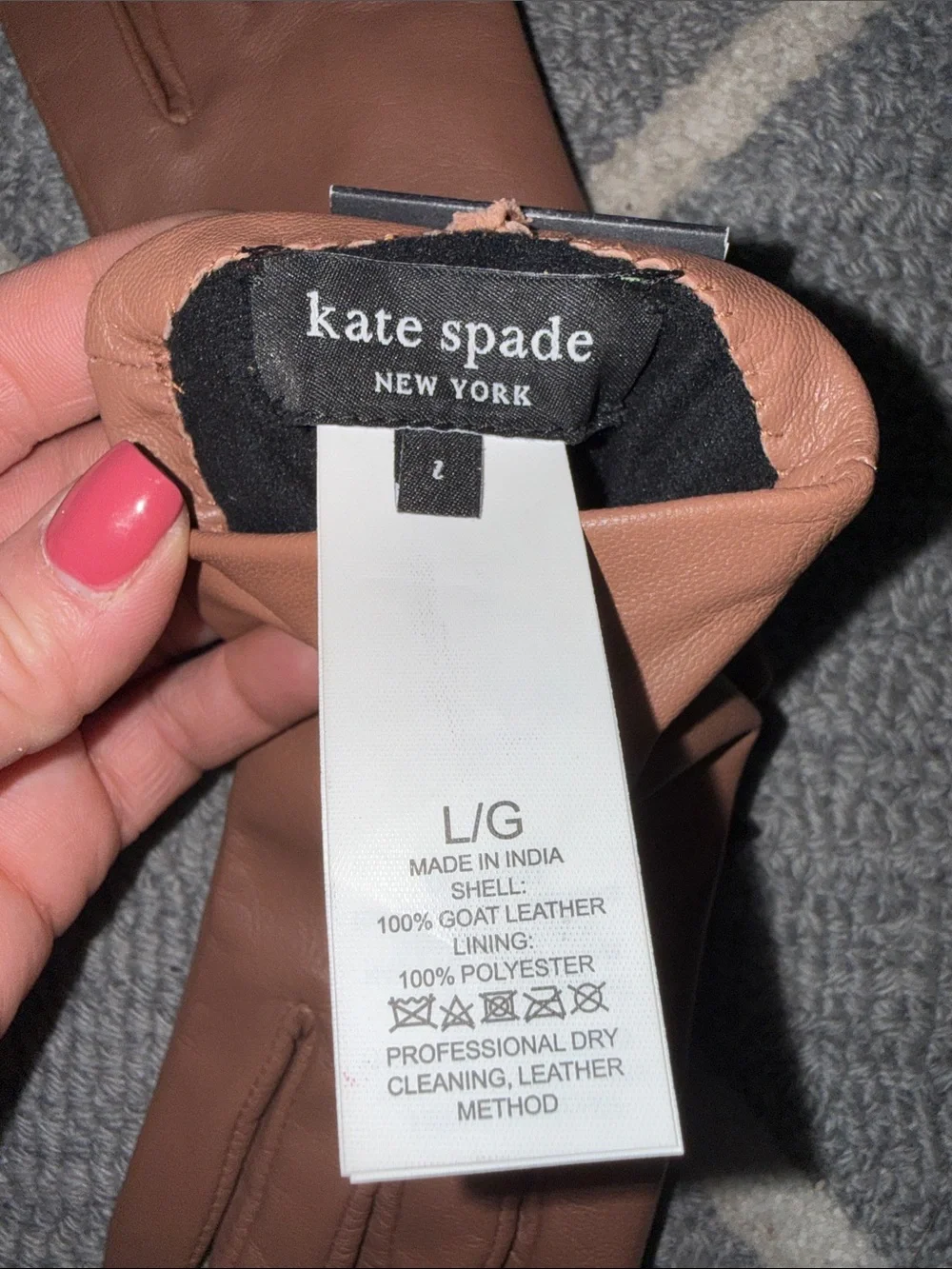 Kate Spade Cognac Goat Leather Touchscreen Gloves L NWT